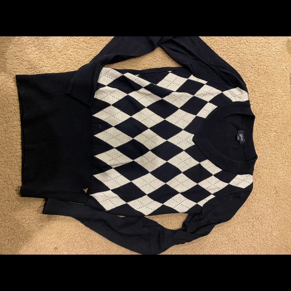 Guess black and metallic gold v neck sweater